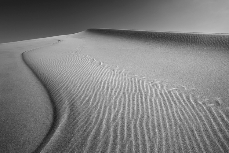 Wzory na piasku idealnie nadają się do zdjęć w skali szarości. To wydmy Eureki w Kalifornii, gdzie wiatr wieje dosyć mocno i układa ziarenka piasku w fantastyczne wzory, fot. David Clapp. 
