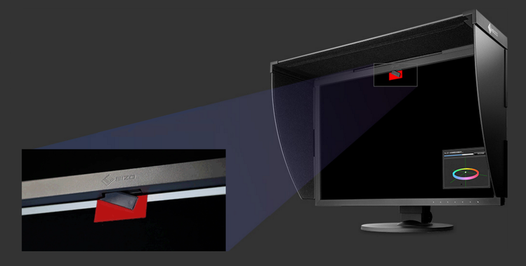 Wbudowany kalibrator  
W najnowszych monitorach Eizo ColorEdge
wbudowany jest czujnik automatycznej
kalibracji, który wysuwa się tylko podczas
przeprowadzania kalibracji. Bez problemu
działa także w trybie portretowym.